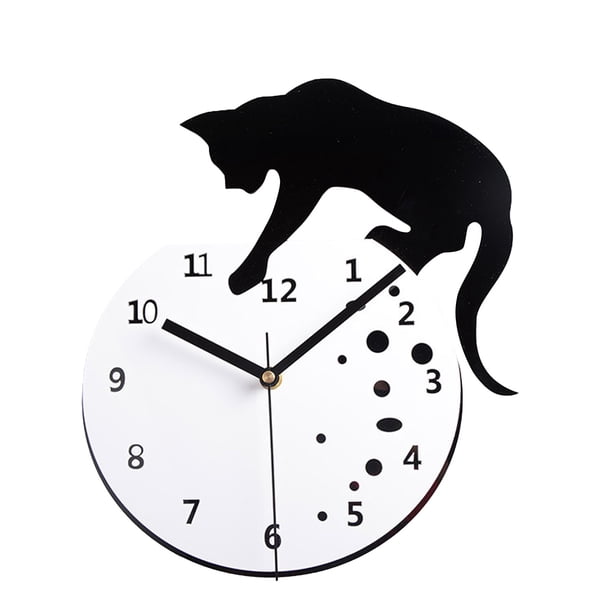 Gato en una pecera. Adorable reloj de pared artístico. Reloj de pared con gato y pez. Hogar. Gato. Reloj de pared de diseño moderno. Amantes de los gatos.