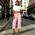 thumbnail image 4 of Inverlee Womens Fold Over Waist Cropped Pants with Side Drawstring Casual Loose Fit Capri Trousers Pink S, 4 of 9