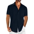 thumbnail image 1 of Camisas Vaqueras Para Hombre Manga Larga Camisa de manga corta de solapa con hebilla de bolsillo de temperamento adelgazante de algodón para hombre (Navy, L), 1 of 5
