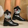 thumbnail image 3 of Pandaie Cowboy Cowgirl Boots Womens Leather Motorcycle Riding Western Booties Buckle Chunky Low Heel Mid Calf Boot White 9, 3 of 7