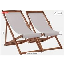 CZMDZH Outdoor Wooden Patio Lounge Chair 2 Set Beach Sling Chair Set Height Portable Reclining Beach Chair Solid Wood Frame with White Polyester Canvas 3 Level