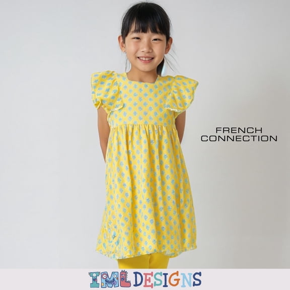 French Connection Girls Floral Smocked Square Neck Sundress with Lace Trim for Kids (Sizes 4-16)