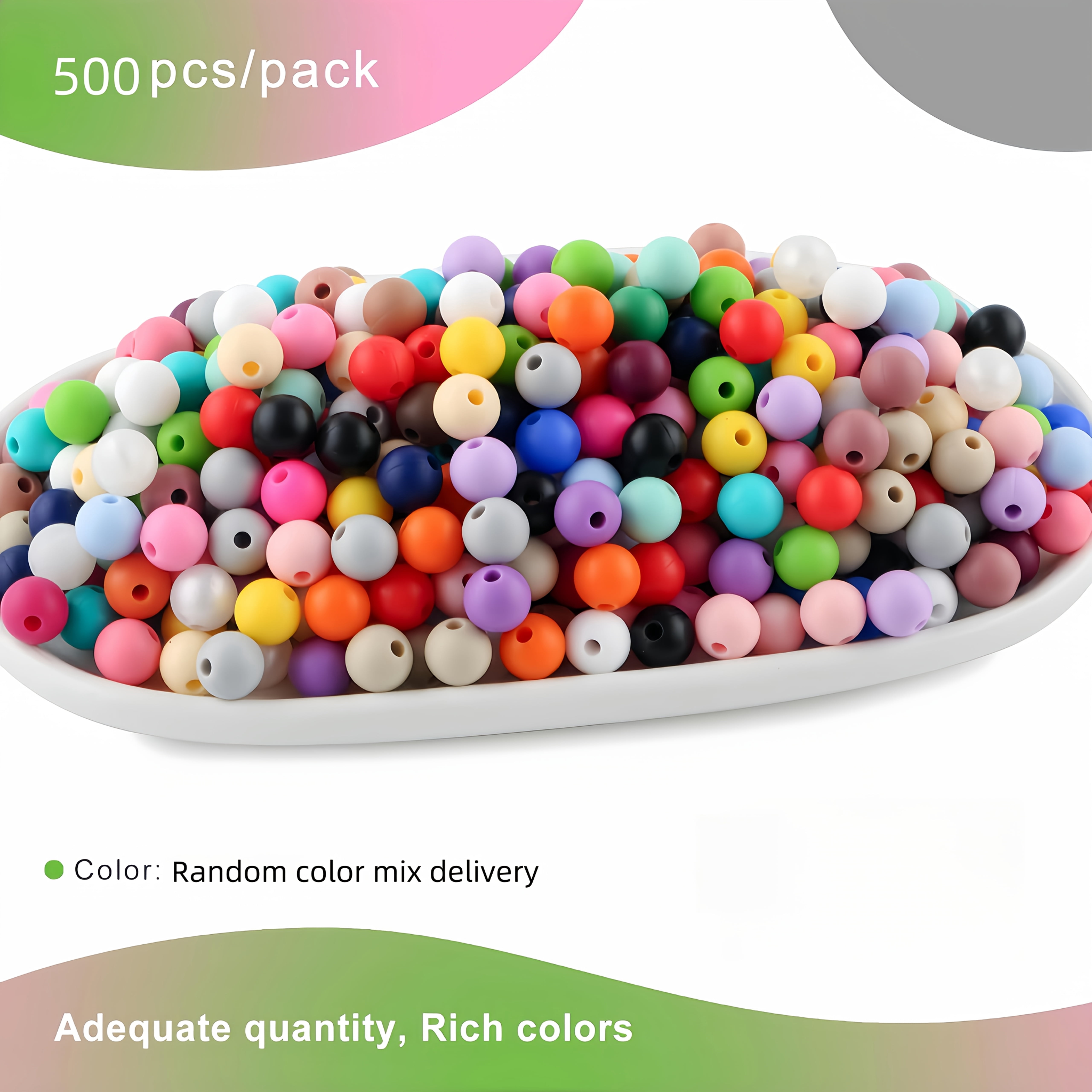 LOFCA Jewelry Making 500pcs Mixed Color 9mm Silicone Beads for Necklace and Bracelet Making