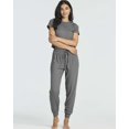 thumbnail image 2 of Real Essentials 2 Pack: Women's Ribbed Knit Cropped Short Sleeve Top with Jogger Sweatpants Lounge Set Sleep, 2 of 6