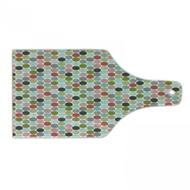 Colorful Cutting Board, Abstract Circles and Dots Doodle Style Retro Fashion Fun Cheerful, Decorative Tempered Glass Cutting and Serving Board, Wine Bottle Shape, Multicolor, by Ambesonne