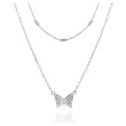 Time and Tru Women's Silver Tone Layered Butterfly Necklace Set, 2-Piece