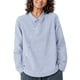thumbnail image 2 of Camiseta de Solapa de Rayas Sueltas de Manga Larga de las Mujeres con Botón de Cuerda Elástica, Malla Estilo Superior, 2 of 9