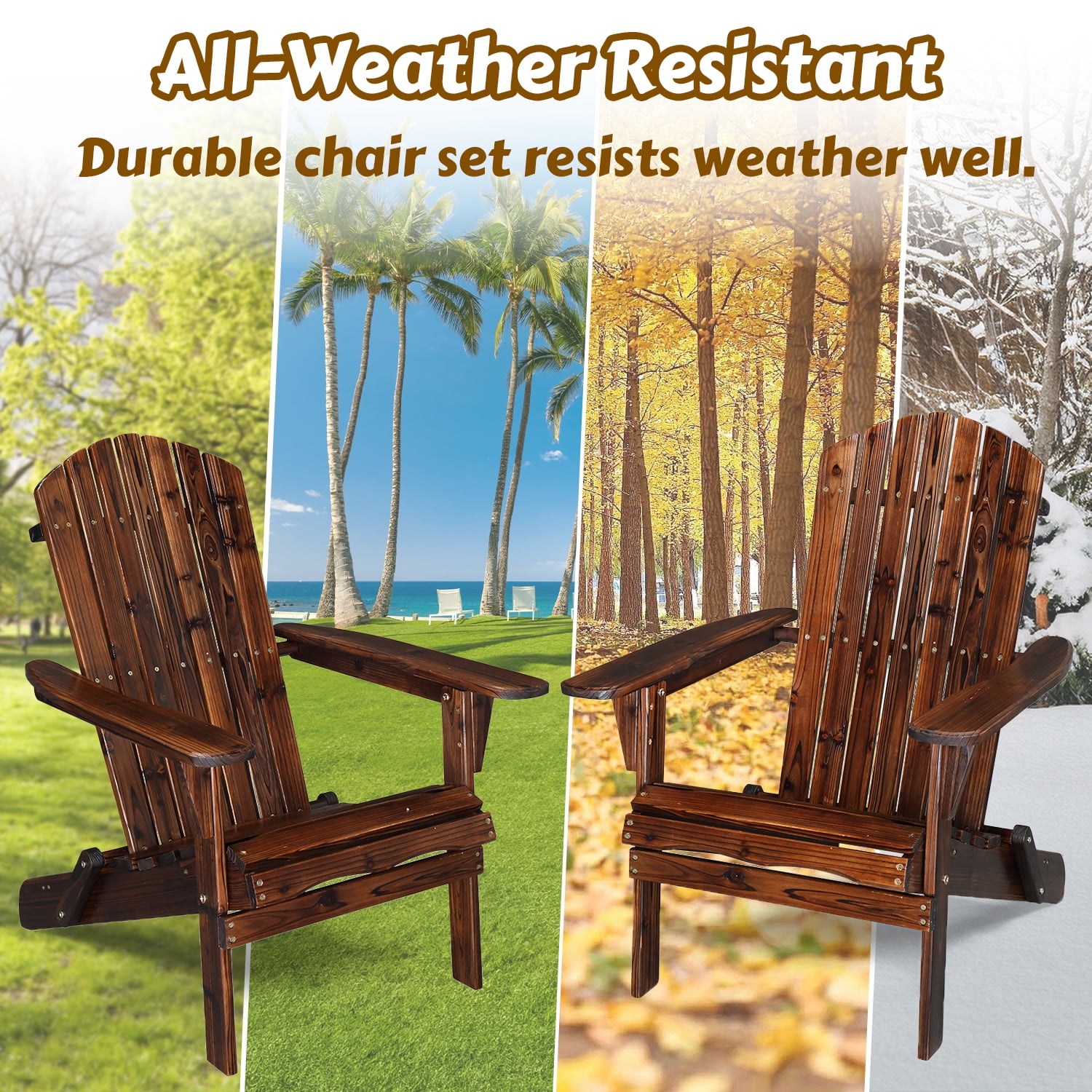 Ktaxon 1 Pack Patio Wood Adirondack Chair, Garden Chaise Chair Outdoor Folding Chair, Wooden Chair for Patio, Garden, Carbonized Color