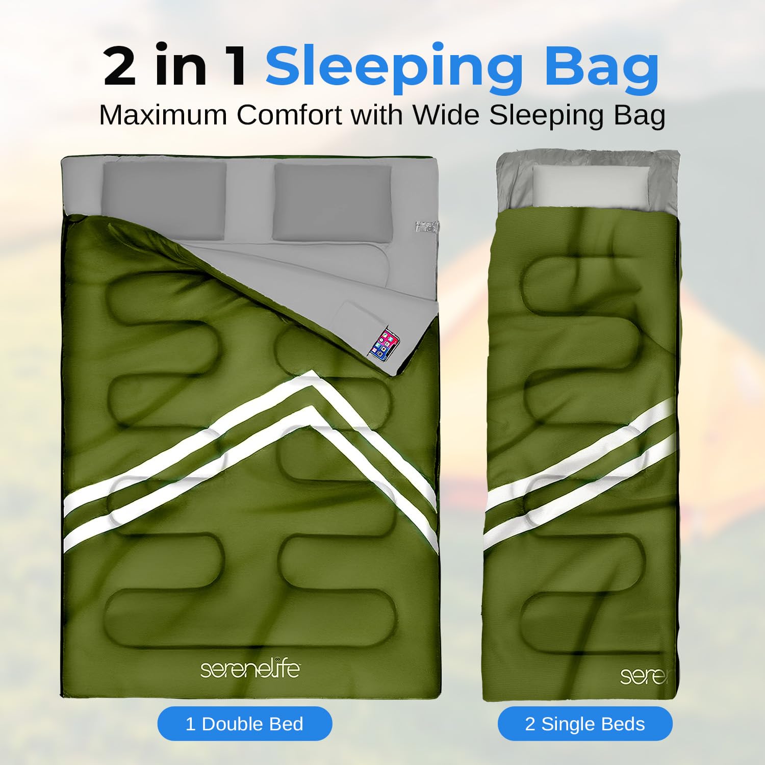 SereneLife Double Sleeping Bag with Pillows photo 3