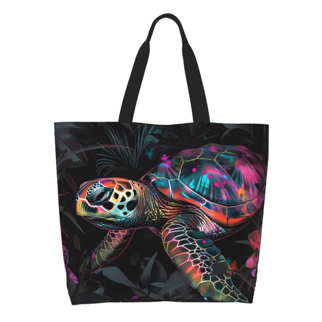 Easygdp Colorful Plant Turtle A Bolsas Tote para Mujer, Bolsos de Hombro para Viaje, Bolsos de Mano de Gran Capacidad para Compras y Trabajo