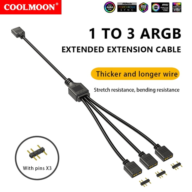 Disidente Divisor De Ventilador De Chasis Argb 30 Cm 1 A 2/3/4 Para Ventiladores De Tira De Luz De Pc (Negro 1 A 3)