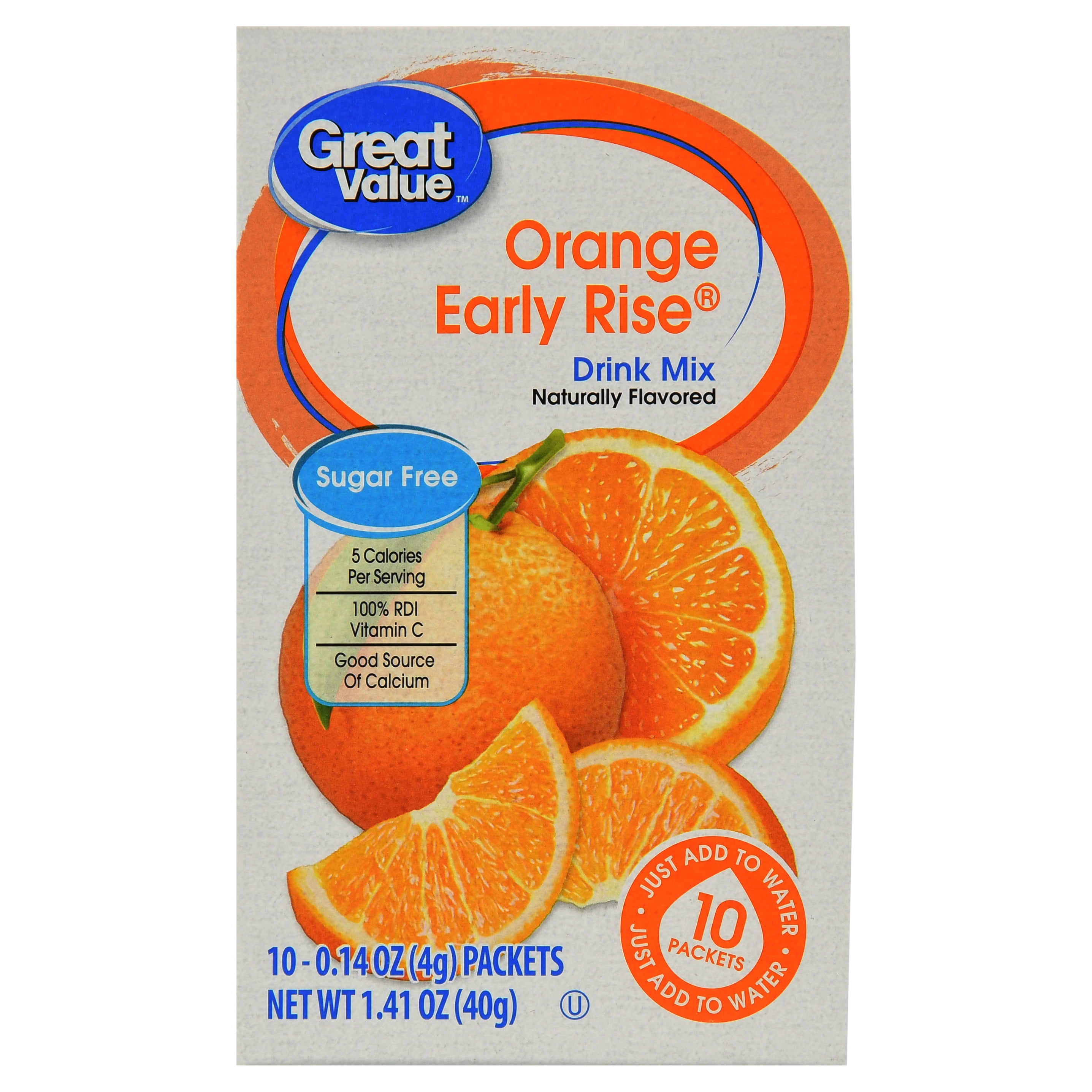 Great Value SugarFree Orange Early Rise Drink Mix, 1.41 Oz., 10 Count