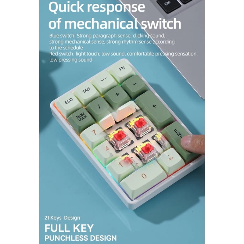 K21 21-Key Wireless Mechanical Keyboard BT/2.4Ghz/USB-C Connection Colourful Lighting Full Key Hot-Swap for PC Laptops