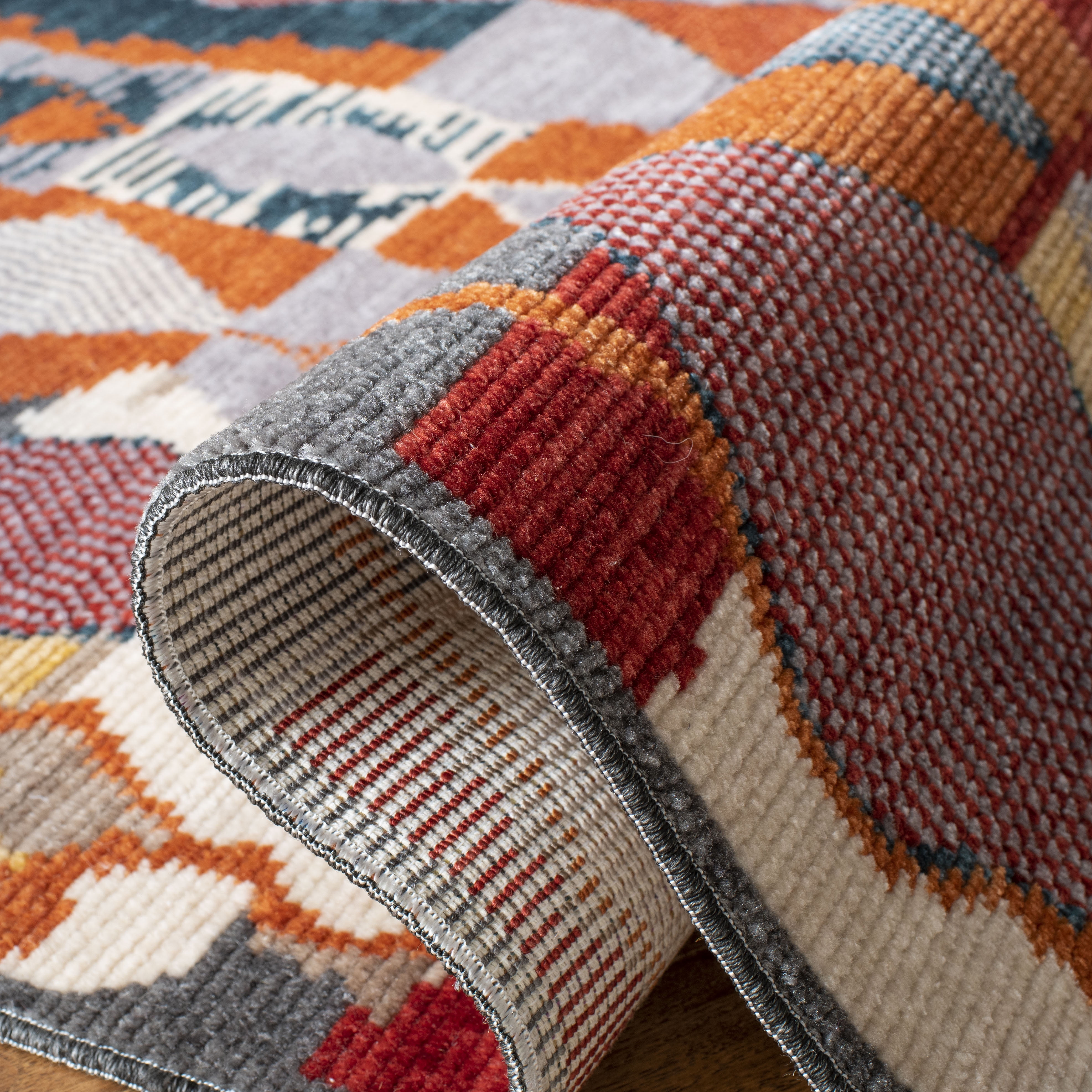 Safavieh Farmhouse Cadence Abstract Area Rug, Orange/Navy, 9' x 12'