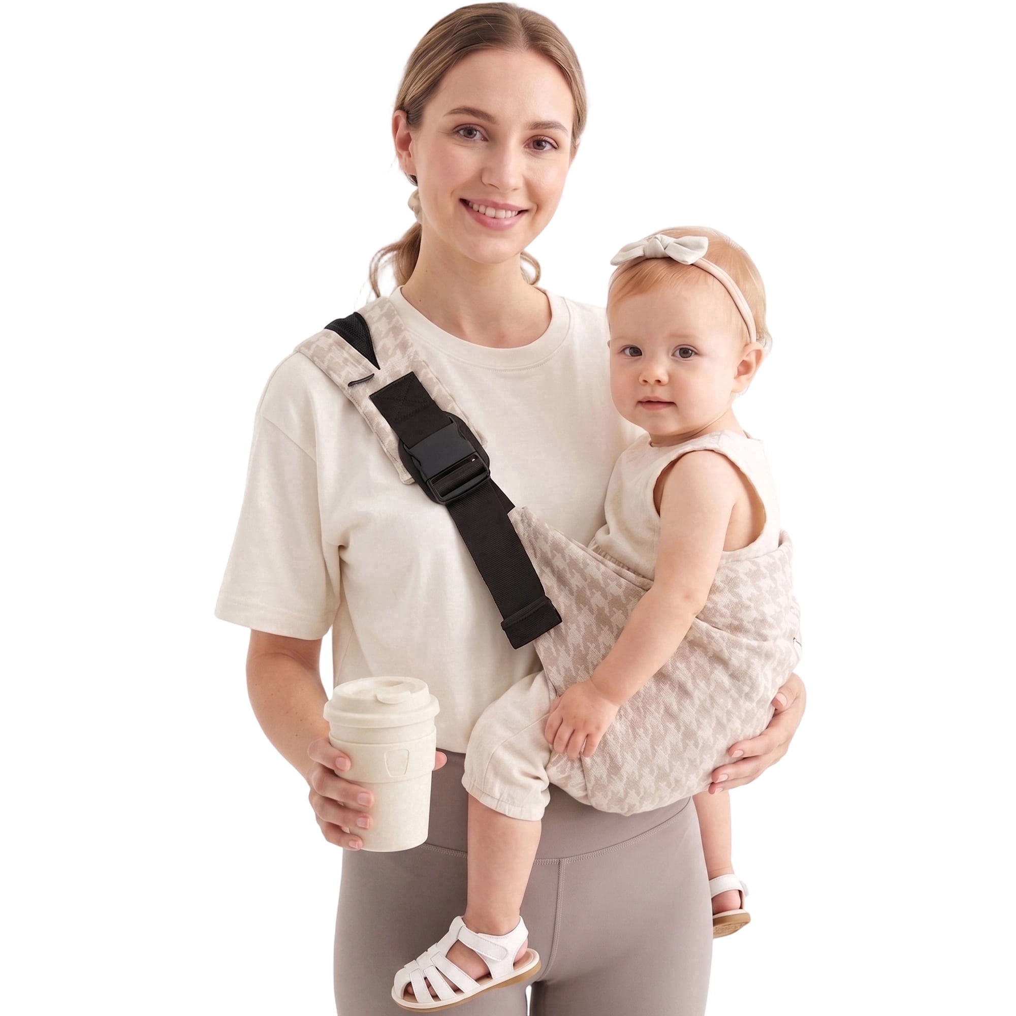 Lujifo Ergonomic Houndstooth Baby Side Carrier with Padded Leg Support