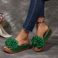 thumbnail image 3 of Womens Floral Summer Platform Beach Sandals Wedge Open Toe Slides Open Toe Wide Width Non Slip Dressy Slippers Green Size 9.5, 3 of 6