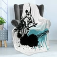 thumbnail image 4 of Grunge Soft Flannel Fleece Blanket, Young Boy Skater Jumping Exotic Sports Theme Motley Skateboarding Illustration, Cozy Plush for Indoor and Outdoor Use, 70" x 90", Black Pale Blue, by Ambesonne, 4 of 5