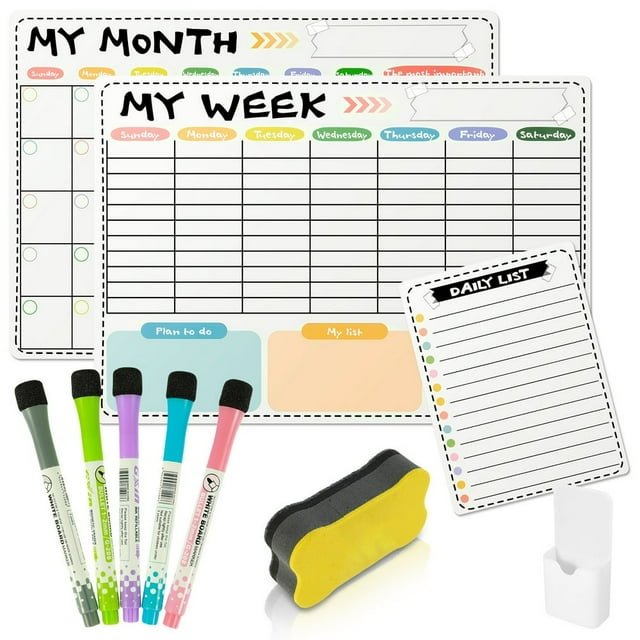CNKOO 2 Pcs Planches de Planification Magnétiques pour Réfrigérateur Calendrier Magnétique Transparent Effaçable à Sec Calendrier Mensuel Hebdomadaire avec Mémo Marqueur de Tableau Blanc pour Bureau École