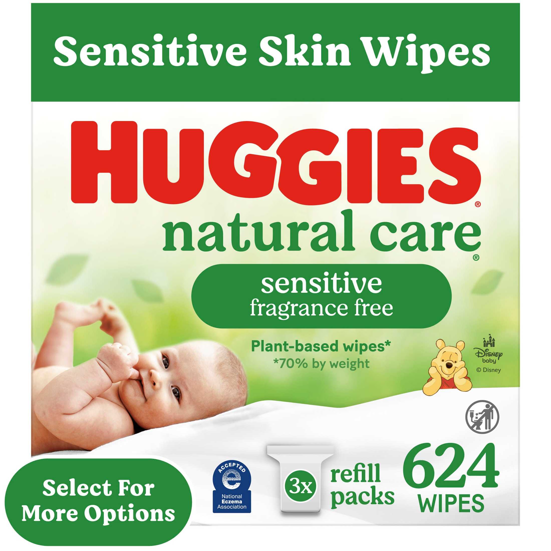 Huggies Natural Care Sensitive Baby Wipes, Unscented, 3 Refills, 624 Total Count (Select for More)