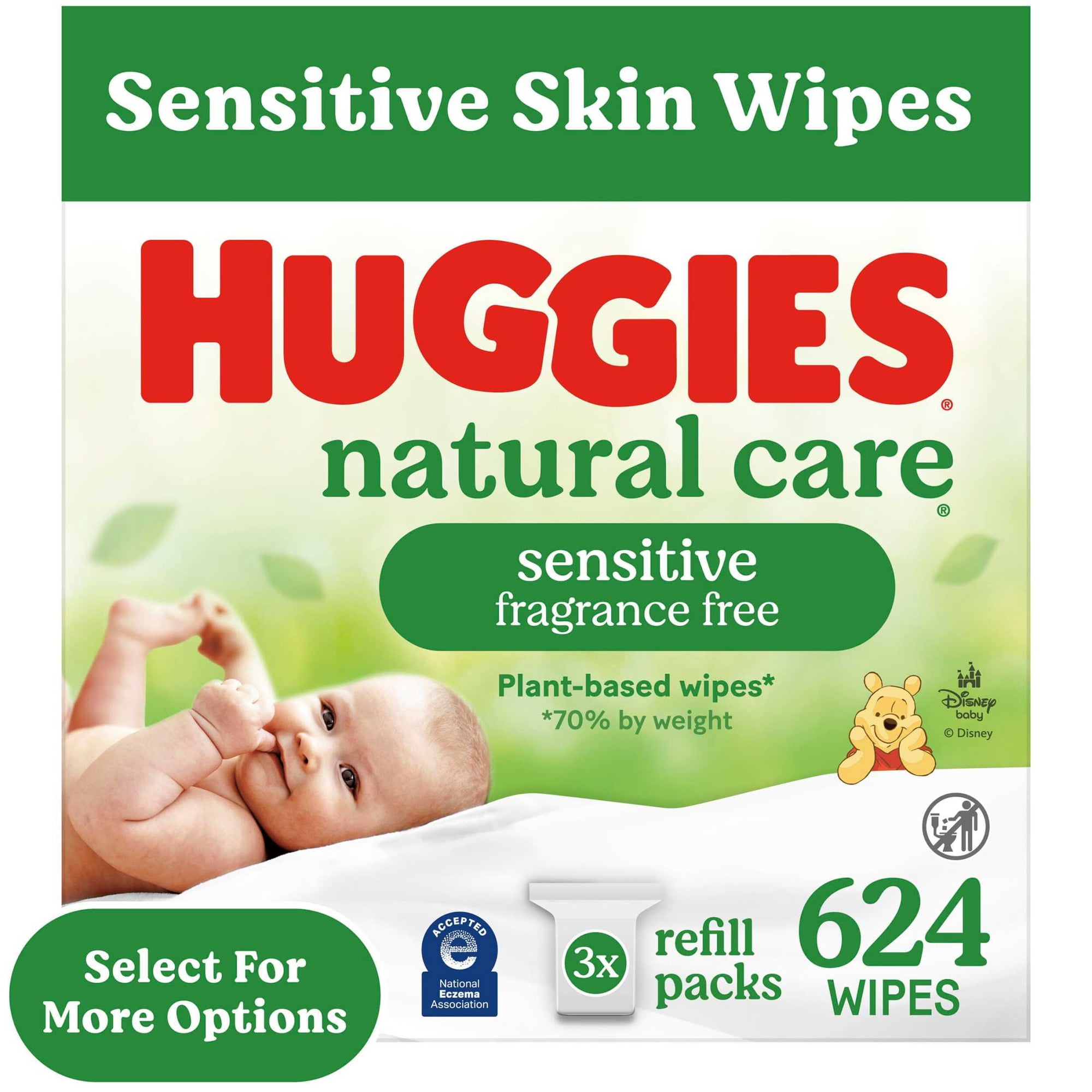 Huggies Natural Care Sensitive Baby Wipes, Unscented, 3 Refills, 624 Total Count (Select for More)