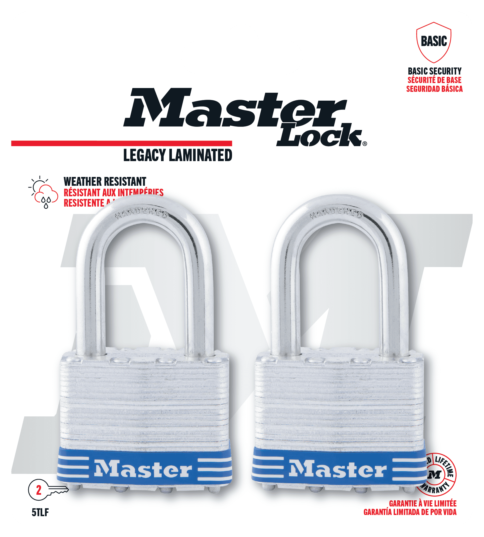 (3 pack) Master Lock 2in (51mm) Wide Laminated Steel Pin Tumbler Padlock with 1-1/2in (38mm) Shackle; 2-Pack