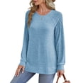 thumbnail image 3 of ylioge Womens Fall Fashion 2023, Ladies Crewneck Sweatshirts Casual Loose Solid Color Pleated Long Sleeve Side Slit Pullover Shirts Tops Fall Saving Clearance, 3 of 7