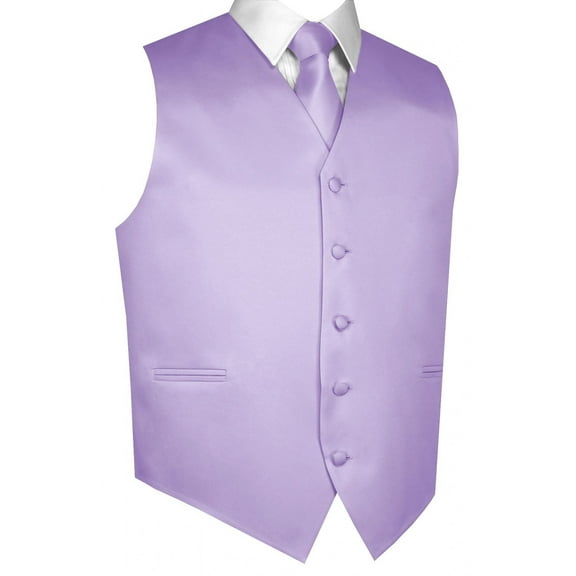 BEST TUXEDO Men's Formal, Prom, Wedding, Homecoming, Tuxedo Vest, Tie & Hankie Set in Lavender Solid Satin - 2XL