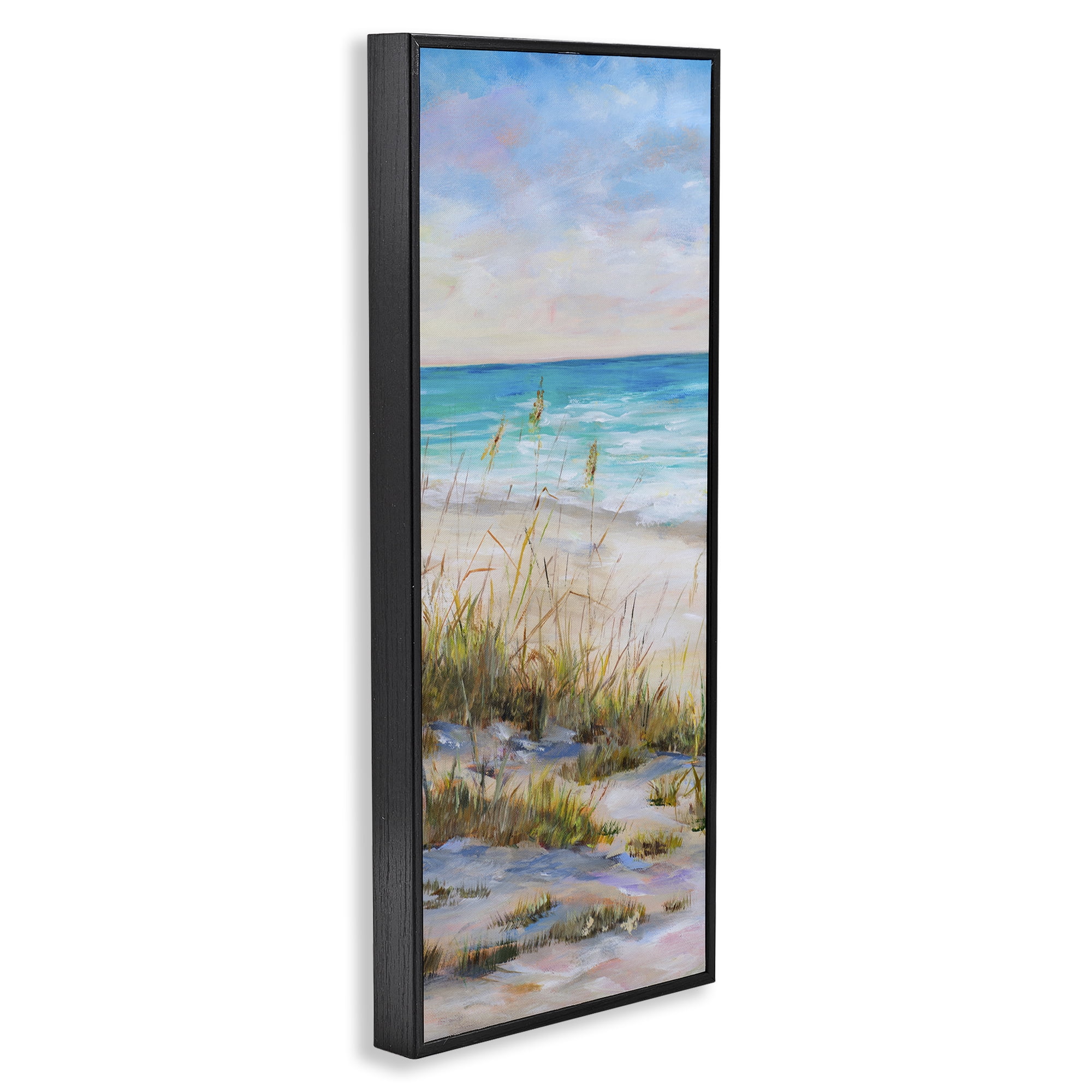 Stupell Industries Peaceful Beach Reeds Landscape Painting Black Framed Art Print Wall Art, 10 x 24
