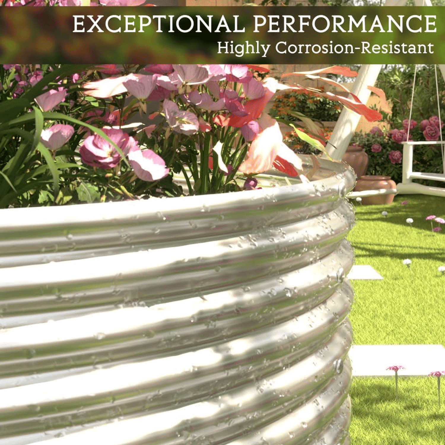 BOYVEN 2 Pack Tall 8x4FT Corrugated Galvanized Steel Raised Garden Bed Outdoor, Oval Raised Beds for Gardening, Metal Above Ground Garden Bed for Vegetables and Flowers