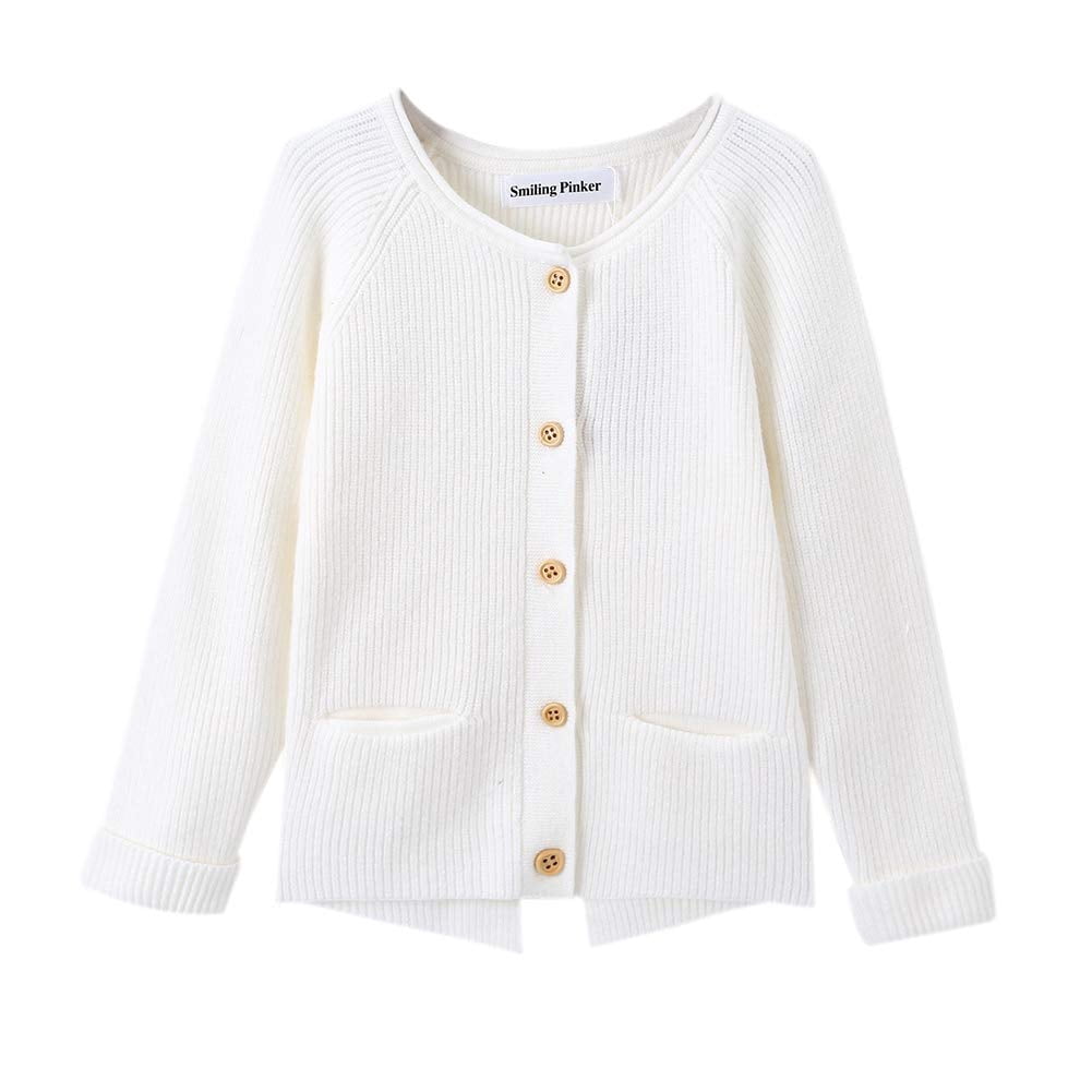 SMILING PINKER Toddler Girls Cardigan Sweater Turned UP Sleeves with  Pockets (4 Years, White) - Walmart.com