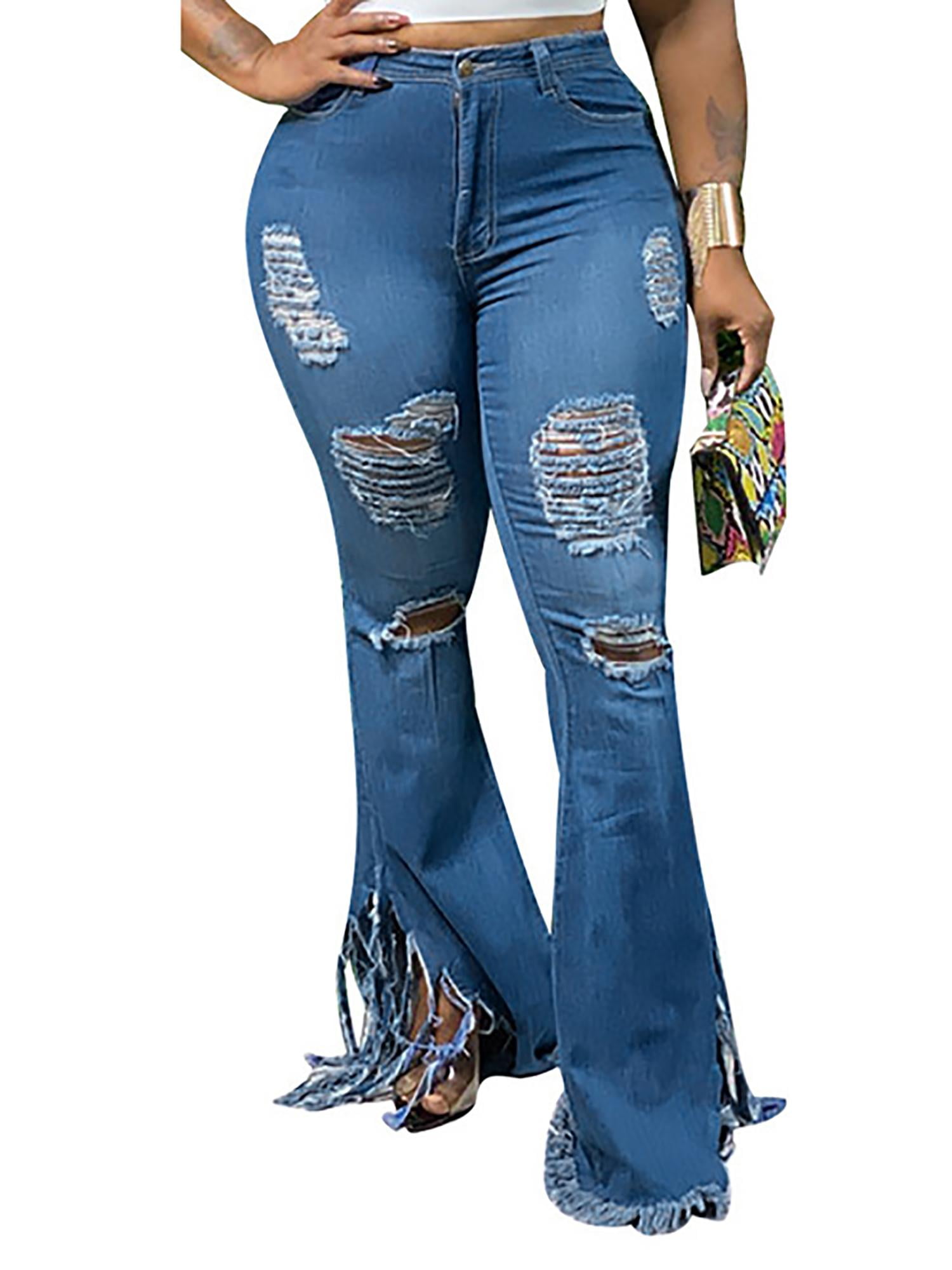 LAPA Women's Flare Jeans High Waist Ripped Hole Bootcut Casual Bell ...
