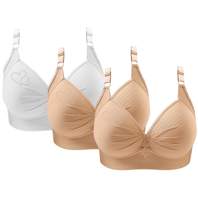 Bras for Women, 3PCS Womans Printing Gathered Together Large Size Daily Bra Underwear No Rims