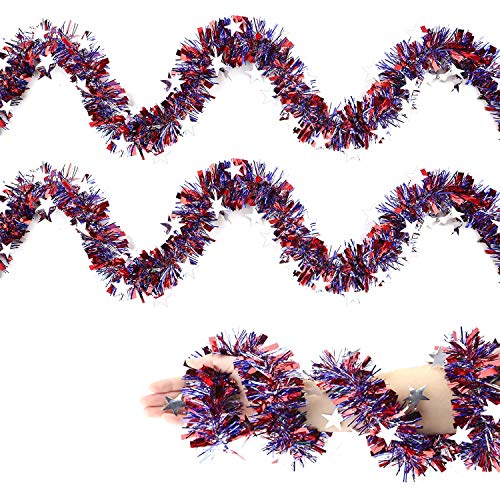 Patriotic Tinsel Garlands Independence Day Star Metallic Tinsel Twist
