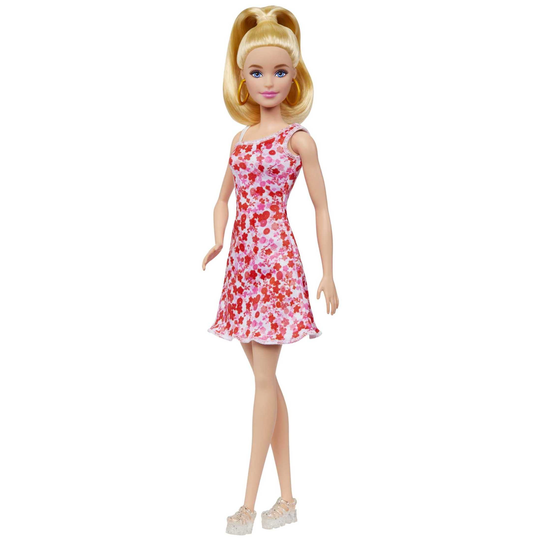 barbie fashionista white dress red pink flowers Barbie Doll, Floral : Buy Online at Best Price in KSA stands at 32.5cm tall and features a Quick Curl design Barbie, Fashionistas Doll, #205, Blond