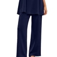 thumbnail image 3 of FRSASU Plus Size Pajamas Sets for Women Loose Fit Solid Shorts Sleeve T-shirts with Wide Leg Pant Sleepwear Lounge Sets Navy-A, 3 of 5
