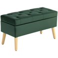 thumbnail image 1 of HOMCOM Upholstered Storage Ottoman Bench with Wood Legs, Dark Green, 1 of 10