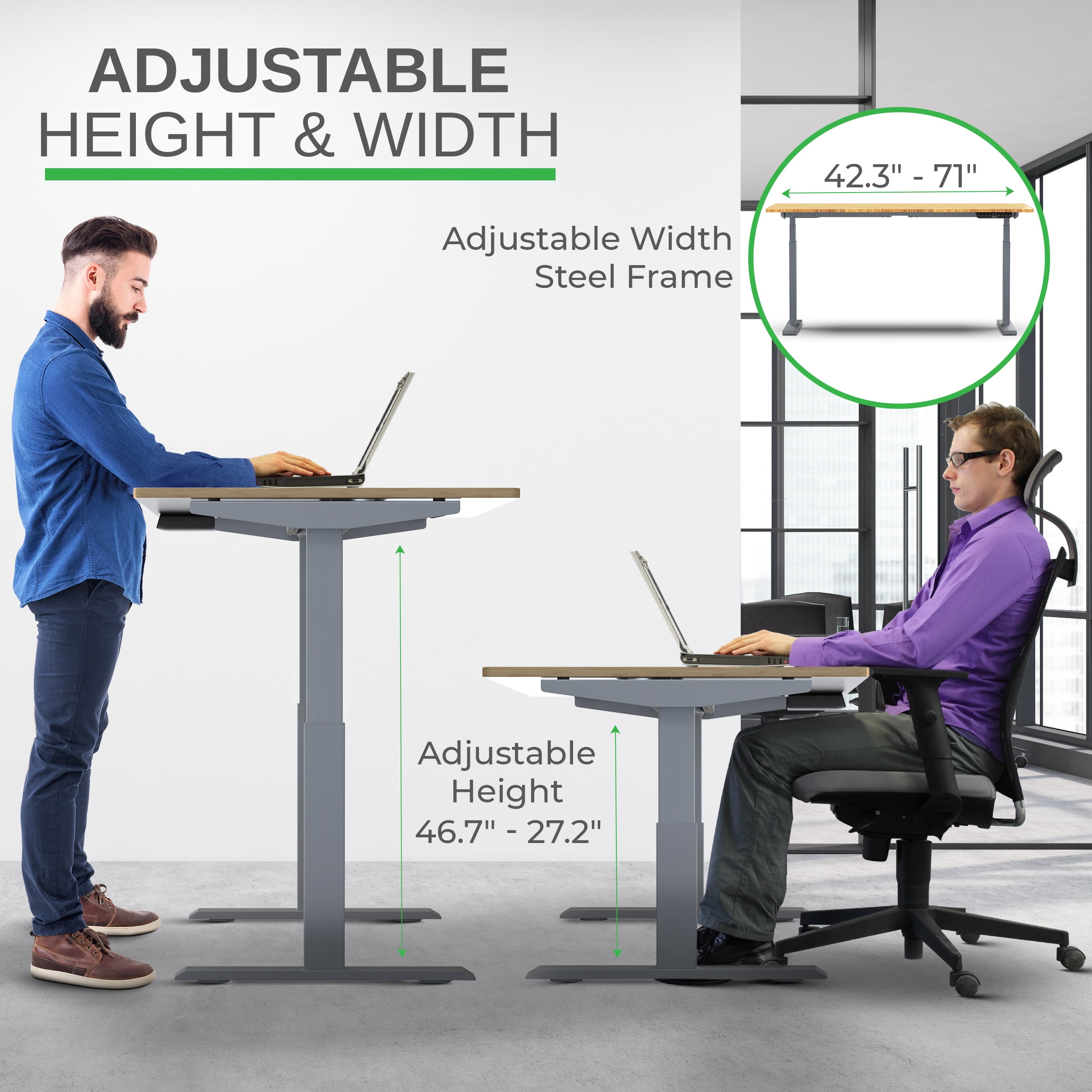 Rise Up 48x30” Bamboo  Solid Top Electric Standing Desk | One-Piece Memory Desktop Dual Motor Adjustable Height Desk 27–47” Ergonomic Sit Stand Workstation