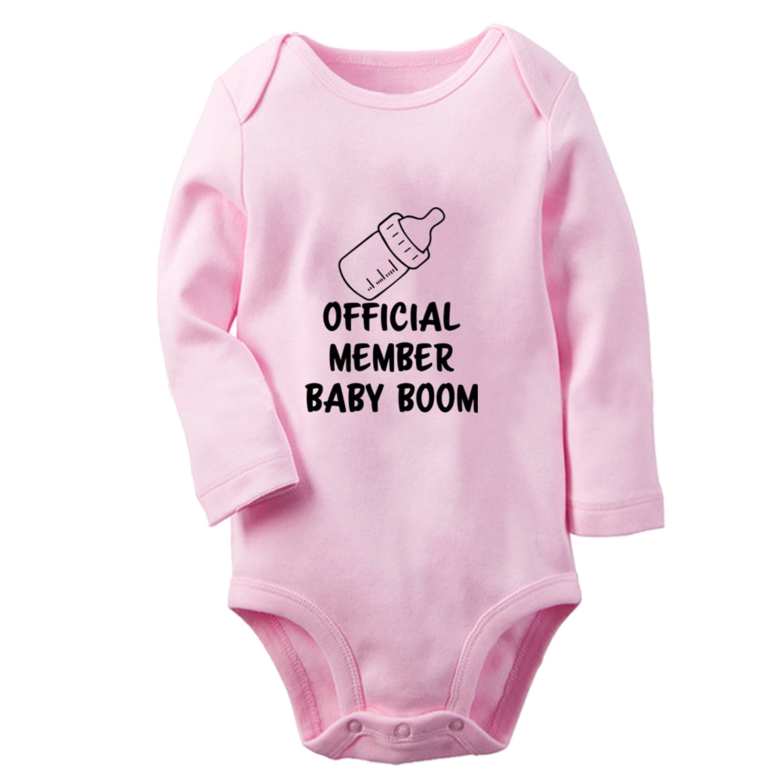 iDzn® Official Member Baby Boom Funny Rompers, Newborn Baby Unisex Bodysuits, Infant Jumpsuits, Toddler Kids Long Sleeve Oufits (Pink, 0-6 Months)