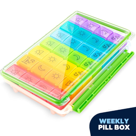 Pill Organizer, Weekly Large Pill Box 4 Times a Day, AM PM Pill Case with 28 Compartment, Travel Pill Container BPA for free, Moisture-Proof Pill Holder for Dail Vitamins & Fish Oil