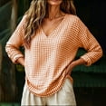 thumbnail image 6 of LEKWK Gingham Tops for Women Long Sleeve V Neck Plaid Tunic Top Casual Loose Fit Lightweight Shirt Fall Fashion Boho Dressy Vacation Outfits, 6 of 8