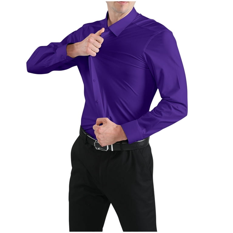 open lace back dress Mens Shiny Purple Silky Satin High Collar French Cuff Shirt Sangi Sebastian Coll. Large