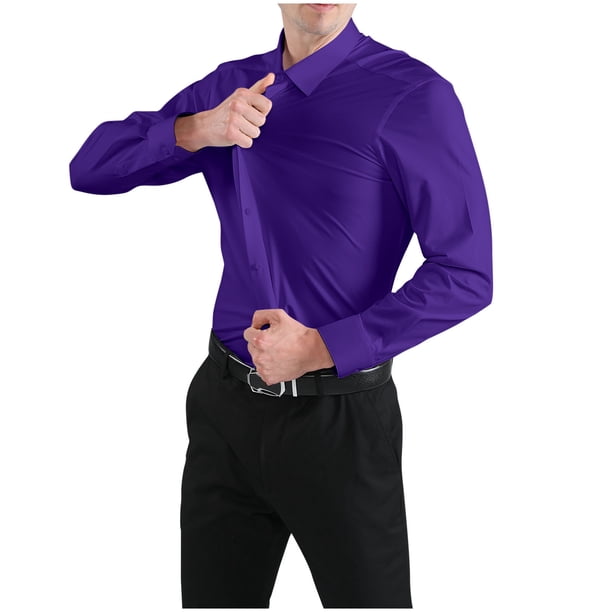 pstuiky camisas de manga larga para hombre, Camisas casuales de moda para hombre con botones y cuello vuelto de tela elástica sólida top de hombre s
