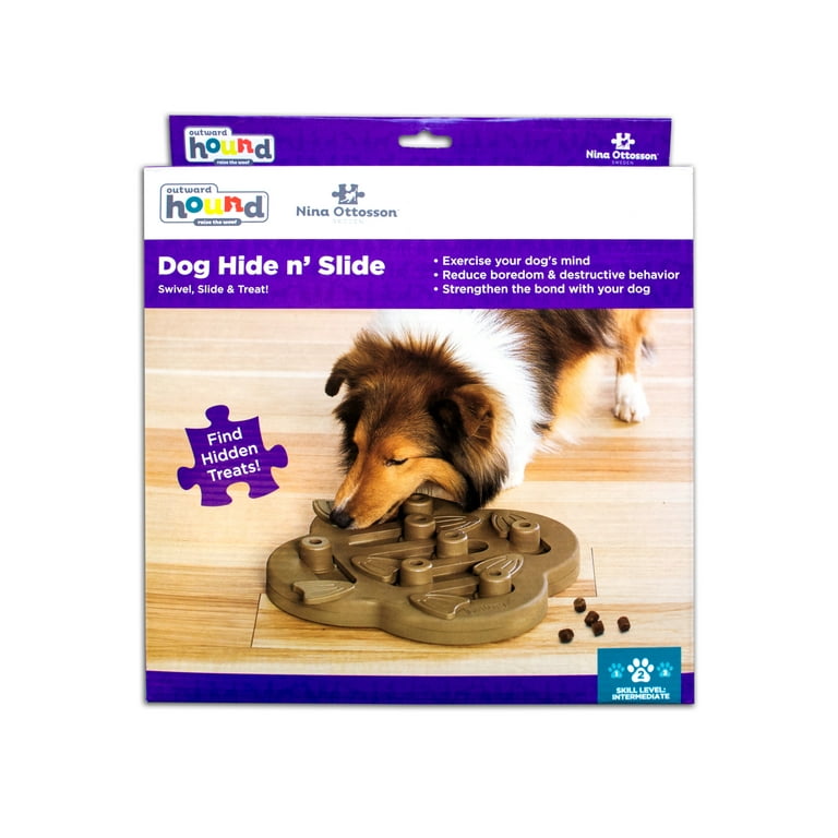 Dog Hide N' Slide Interactive Treat Puzzle Dog Toy, Tan