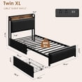 thumbnail image 5 of Twin-XL Bed Frame with Storage Headboard & Charging Station - Black Corduroy Upholstered Platform Bed with Storage Drawers, No Box Spring Needed, Noise-Free, 5 of 6