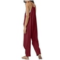 thumbnail image 4 of QATAINLAV Jumpsuits for Women Casual Summer Dressy Sleeveless Overalls Loose Long Wide Leg One Piece Pants Solid V Neck Adjustable Strap Jumpers with Pockets Mother's Day Gifts, Wine, S, 4 of 9