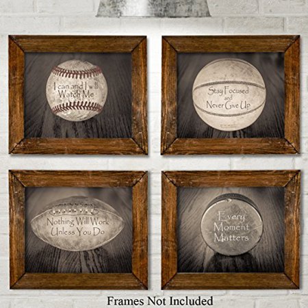 Inspirational Sports Quotes Prints  Set of Four Photos 8x10 Unframed  Great Gift for Boys 