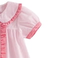 thumbnail image 4 of Ulanda Toddler Girl Easter Outfit Bunny Bow Embroidery Striped Print Short Sleeve Ruffle Dress with Headband Spring Clothes (Pink, 2-3 Years), 4 of 7