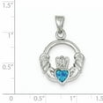 thumbnail image 2 of Beautiful Sterling Silver Rhodium-plated Blue Inlay Created Opal Claddagh Pendant, 2 of 2