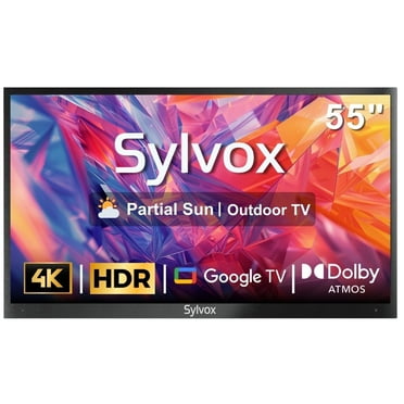 SYLVOX 55" Outdoor TV, 4K UHD Google TV for Partial Sun Outside with 1000nit Brightness, IP55 Weatherproof, Dolby Atmos, Voice Remote (Deck Pro 2.0)