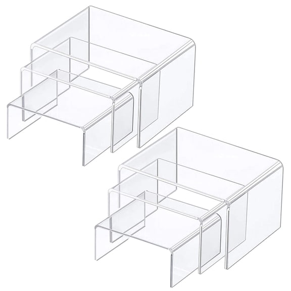 Acrylic Display Risers Set 6 Pack, Clear Display Stands for Collectibles, Jewelry, Figures and Desserts, Tiered Display for Tabletop and Events 3", 4", 5"